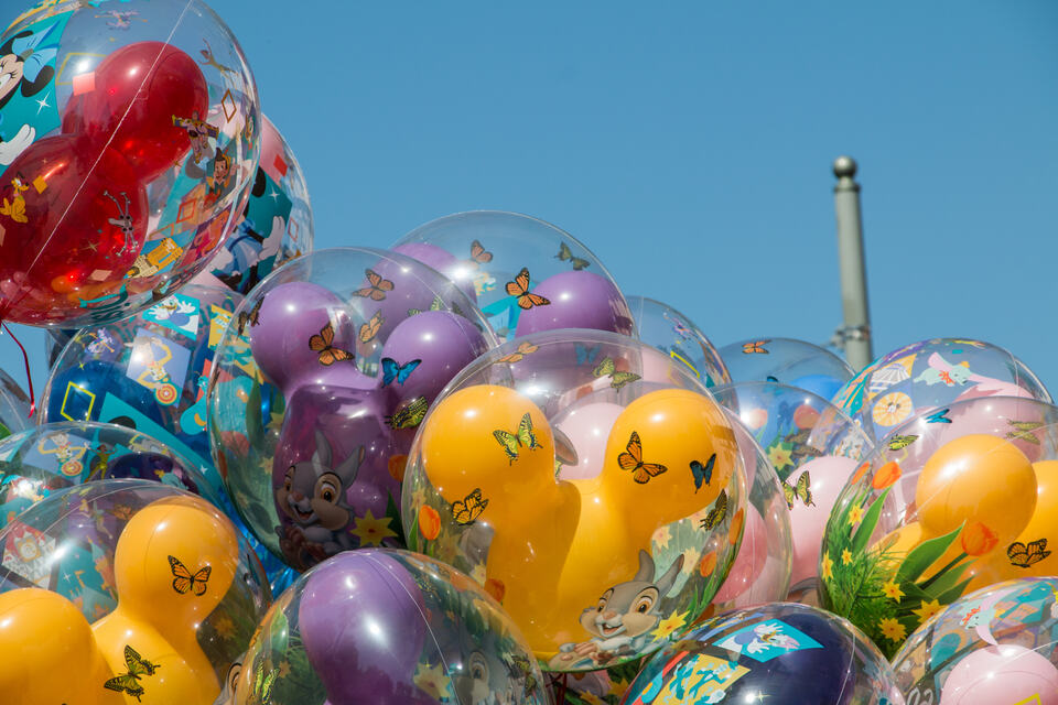 Colorful character-shaped souvenir balloons at Disney California Adventure in 2016.